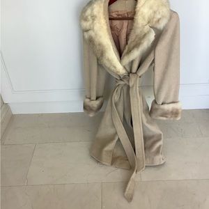 ❤️SOLD❤️ 100% Wool Real Fur Max Mara Style Coat in Beige/Camel.